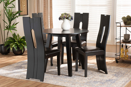 Torin Modern And Contemporary Dark Brown Faux Leather Upholstered And Dark Brown Finished Wood 5-Piece Dining Set Torin-Dark Brown-5PC Dining Set