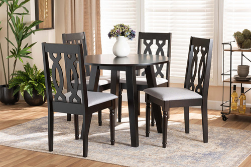 Imogen Modern And Contemporary Grey Fabric Upholstered And Dark Brown Finished Wood 5-Piece Dining Set Imogen-Grey/Dark Brown-5PC Dining Set