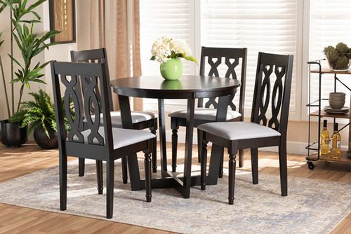 Julie Modern And Contemporary Grey Fabric Upholstered And Dark Brown Finished Wood 5-Piece Dining Set Julie-Grey/Dark Brown-5PC Dining Set
