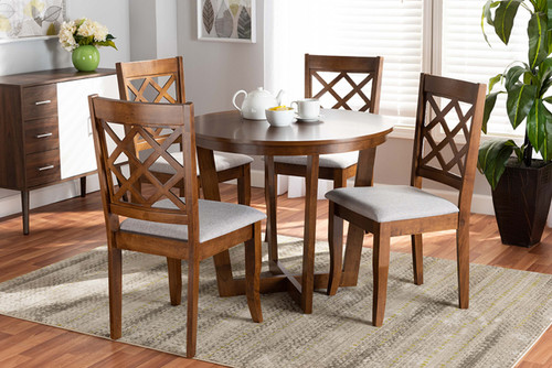 Dayna Modern And Contemporary Grey Fabric Upholstered And Walnut Brown Finished Wood 5-Piece Dining Set Dayna-Grey/Walnut-5PC Dining Set