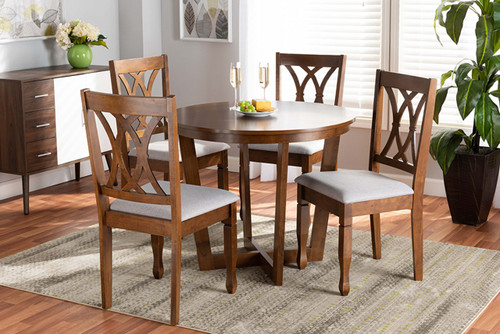 Aggie Modern And Contemporary Grey Fabric Upholstered And Walnut Brown Finished Wood 5-Piece Dining Set Aggie-Grey/Walnut-5PC Dining Set