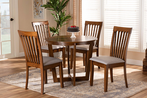 Andi Modern And Contemporary Grey Fabric Upholstered And Walnut Brown Finished Wood 5-Piece Dining Set Andi-Grey/Walnut-5PC Dining Set