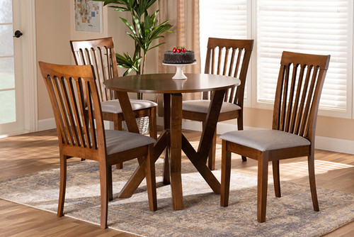 Marian Modern And Contemporary Grey Fabric Upholstered And Walnut Brown Finished Wood 5-Piece Dining Set Marian-Grey/Walnut-5PC Dining Set