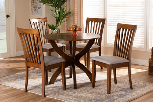 Bailey Modern And Contemporary Grey Fabric Upholstered And Walnut Brown Finished Wood 5-Piece Dining Set Bailey-Grey/Walnut-5PC Dining Set