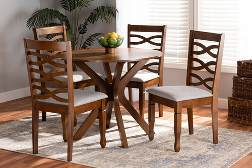 Mila Modern And Contemporary Grey Fabric Upholstered And Walnut Brown Finished Wood 5-Piece Dining Set Mila-Grey/Walnut-5PC Dining Set