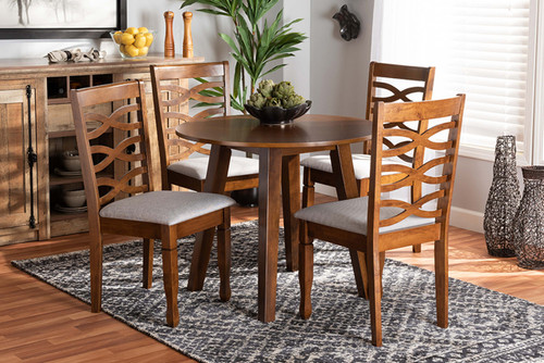 Darina Modern And Contemporary Grey Fabric Upholstered And Walnut Brown Finished Wood 5-Piece Dining Set Darina-Grey/Walnut-5PC Dining Set