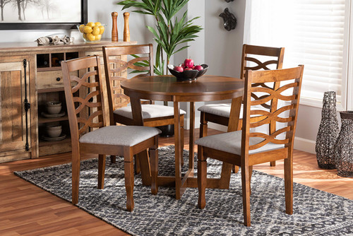 Alicia Modern And Contemporary Grey Fabric Upholstered And Walnut Brown Finished Wood 5-Piece Dining Set Alicia-Grey/Walnut-5PC Dining Set