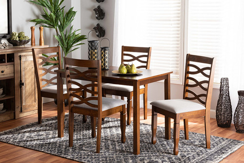 Mirna Modern And Contemporary Grey Fabric Upholstered And Walnut Brown Finished Wood 5-Piece Dining Set Mirna-Grey/Walnut-5PC Dining Set