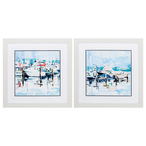 27" X 27" White Frame Watercolor Marina (Set Of 2) (365525)