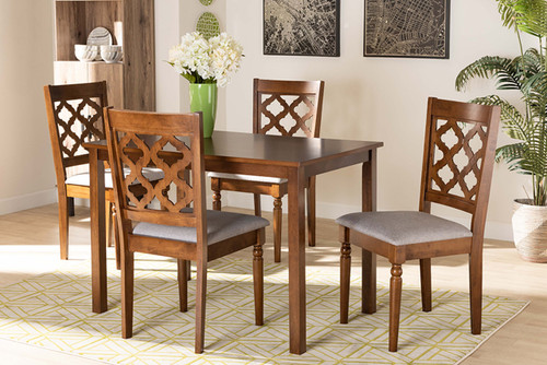 Ramiro Modern And Contemporary Grey Fabric Upholstered And Walnut Brown Finished Wood 5-Piece Dining Set RH336C-Grey/Walnut-5PC Dining Set