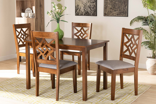 Nicolette Modern And Contemporary Grey Fabric Upholstered And Walnut Brown Finished Wood 5-Piece Dining Set RH340C-Grey/Walnut-5PC Dining Set