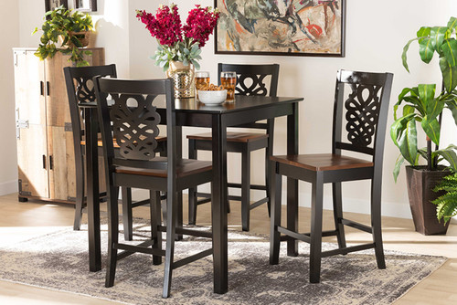 Gervais Modern And Contemporary Transitional Two-Tone Dark Brown And Walnut Brown Finished Wood 5-Piece Pub Set RH339P-Dark Brown/Walnut-5PC Pub Set