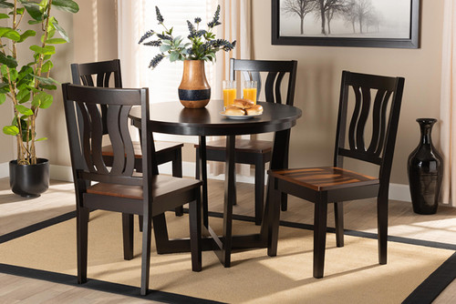 Elodia Modern And Contemporary Transitional Two-Tone Dark Brown And Walnut Brown Finished Wood 5-Piece Dining Set Elodia-Dark Brown/Walnut-5PC Dining Set