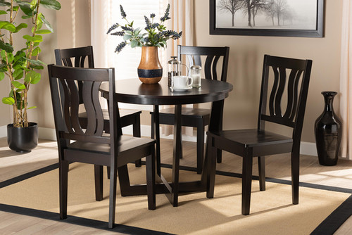 Elodia Modern And Contemporary Transitional Dark Brown Finished Wood 5-Piece Dining Set Elodia-Dark Brown-5PC Dining Set