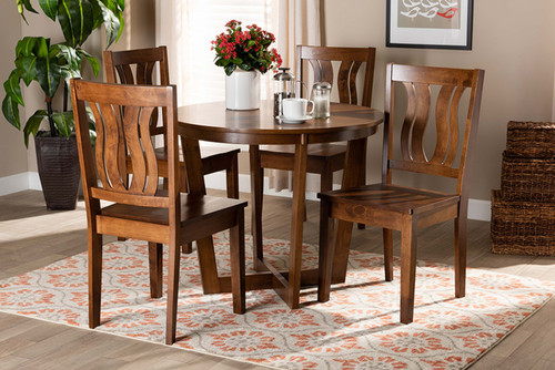 Elodia Modern And Contemporary Transitional Walnut Brown Finished Wood 5-Piece Dining Set Elodia-Walnut-5PC Dining Set