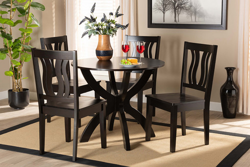 Karla Modern And Contemporary Transitional Dark Brown Finished Wood 5-Piece Dining Set Karla-Dark Brown-5PC Dining Set