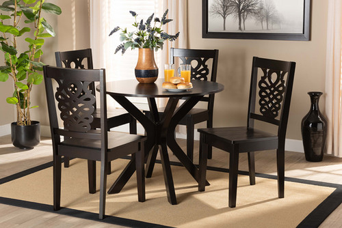 Liese Modern And Contemporary Transitional Dark Brown Finished Wood 5-Piece Dining Set Liese-Dark Brown-5PC Dining Set
