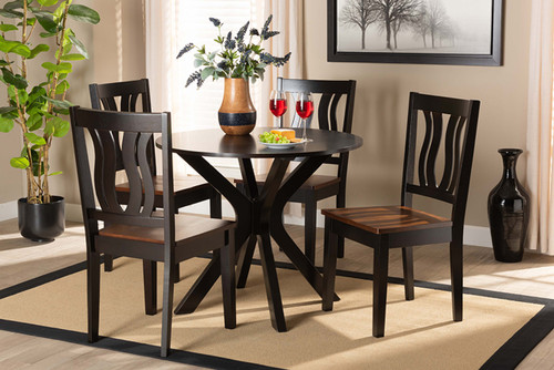 Mare Modern And Contemporary Transitional Two-Tone Dark Brown And Walnut Brown Finished Wood 5-Piece Dining Set Mare-Dark Brown/Walnut-5PC Dining Set