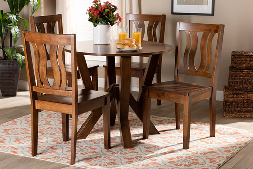 Noelia Modern And Contemporary Transitional Walnut Brown Finished Wood 5-Piece Dining Set Noelia-Walnut-5PC Dining Set