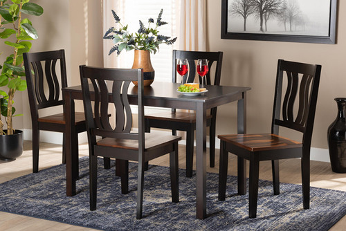 Zamira Modern And Contemporary Transitional Two-Tone Dark Brown And Walnut Brown Finished Wood 5-Piece Dining Set Zamira-Dark Brown/Walnut-5PC Dining Set