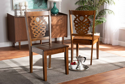 Gervais Modern And Contemporary Transitional Walnut Brown Finished Wood 2-Piece Dining Chair Set RH339C-Walnut Wood Scoop Seat-DC-2PK