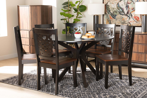 Liese Modern And Contemporary Transitional Two-Tone Dark Brown And Walnut Brown Finished Wood 7-Piece Dining Set Liese-Dark Brown/Walnut-7PC Dining Set