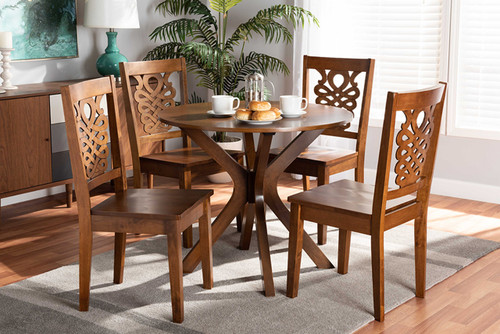 Liese Modern And Contemporary Transitional Walnut Brown Finished Wood 5-Piece Dining Set Liese-Walnut-5PC Dining Set