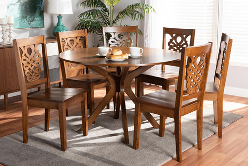 Liese Modern And Contemporary Transitional Walnut Brown Finished Wood 7-Piece Dining Set Liese-Walnut-7PC Dining Set