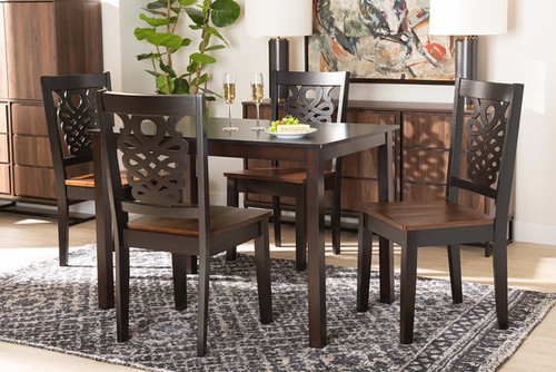 Luisa Modern And Contemporary Two-Tone Dark Brown And Walnut Brown Finished Wood 5-Piece Dining Set Luisa-Dark Brown/Walnut-5PC Dining Set