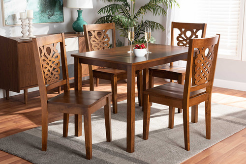 Luisa Modern And Contemporary Transitional Walnut Brown Finished Wood 5-Piece Dining Set Luisa-Walnut-5PC Dining Set