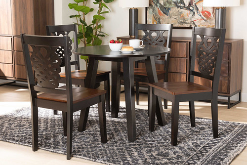 Mina Modern And Contemporary Transitional Two-Tone Dark Brown And Walnut Brown Finished Wood 5-Piece Dining Set Mina-Dark Brown/Walnut-5PC Dining Set