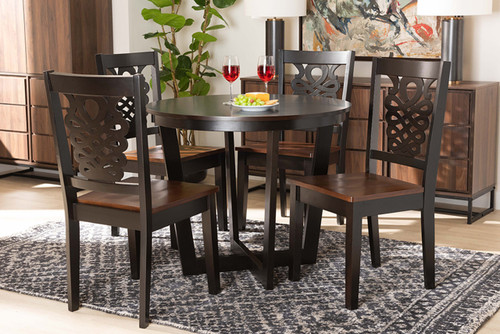 Salida Modern And Contemporary Transitional Two-Tone Dark Brown And Walnut Brown Finished Wood 5-Piece Dining Set Salida-Dark Brown/Walnut-5PC Dining Set