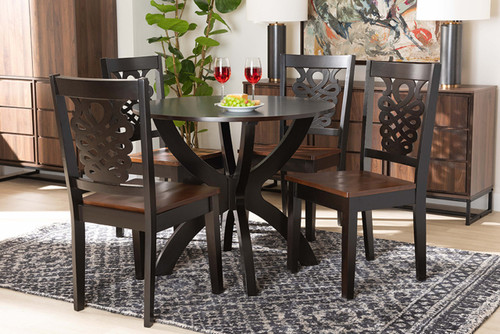 Wanda Modern And Contemporary Transitional Two-Tone Dark Brown And Walnut Brown Finished Wood 5-Piece Dining Set Wanda-Dark Brown/Walnut-5PC Dining Set