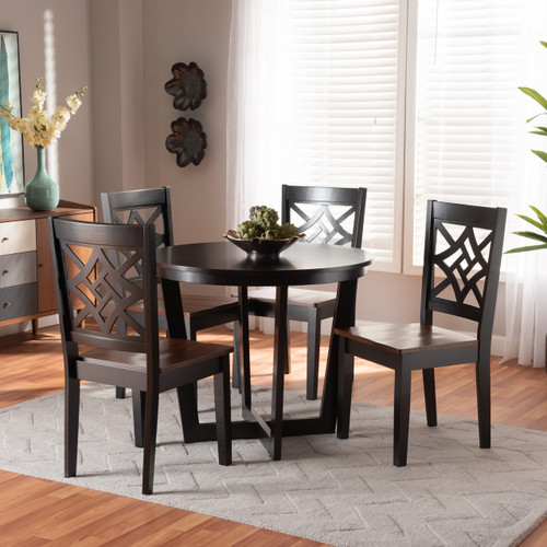Brava Modern And Contemporary Two-Tone Dark Brown And Walnut Brown Finished Wood 5-Piece Dining Set Brava-Dark Brown/Walnut-5PC Dining Set
