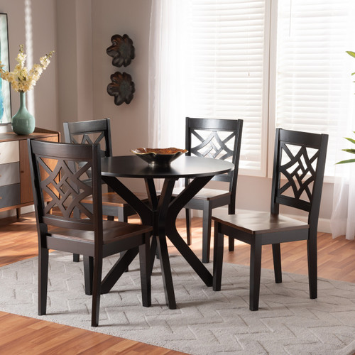 Miela Modern And Contemporary Two-Tone Dark Brown And Walnut Brown Finished Wood 5-Piece Dining Set Miela-Dark Brown/Walnut-5PC Dining Set