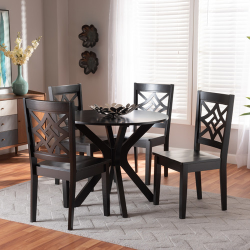 Miela Modern And Contemporary Dark Brown Finished Wood 5-Piece Dining Set Miela-Dark Brown-5PC Dining Set