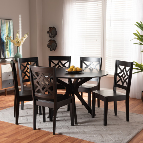Miela Modern And Contemporary Dark Brown Finished Wood 7-Piece Dining Set Miela-Dark Brown-7PC Dining Set