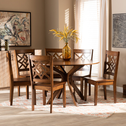 Miela Modern And Contemporary Walnut Brown Finished Wood 7-Piece Dining Set Miela-Walnut-7PC Dining Set