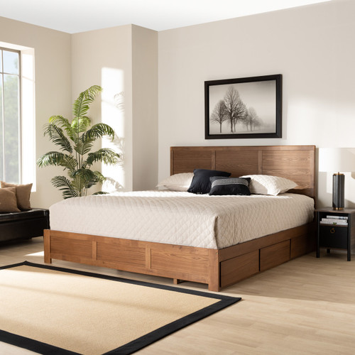 Aras Modern And Contemporary Transitional Ash Walnut Brown Finished Wood King Size 3-Drawer Platform Storage Bed Aras-Ash Walnut-King