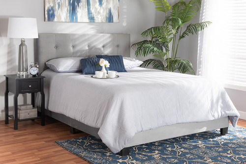 Caprice Modern And Contemporary Glam Grey Velvet Fabric Upholstered Queen Size Panel Bed CF9210B-Grey Velvet-Queen
