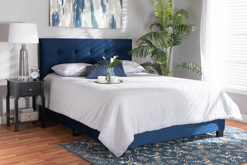 Caprice Modern And Contemporary Glam Navy Blue Velvet Fabric Upholstered Full Size Panel Bed CF9210B-Navy Blue Velvet-Full