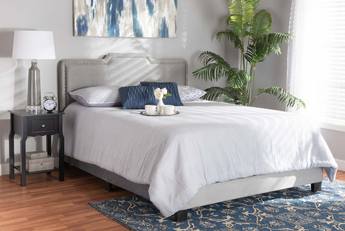 Benjen Modern And Contemporary Glam Grey Velvet Fabric Upholstered Full Size Panel Bed CF9210C-Grey Velvet-Full
