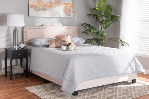 Benjen Modern And Contemporary Glam Light Pink Velvet Fabric Upholstered Full Size Panel Bed CF9210C-Light Pink Velvet-Full