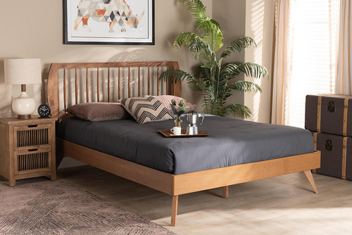 Emiko Modern And Contemporary Walnut Brown Finished Wood King Size Platform Bed Emiko-Ash Walnut-King