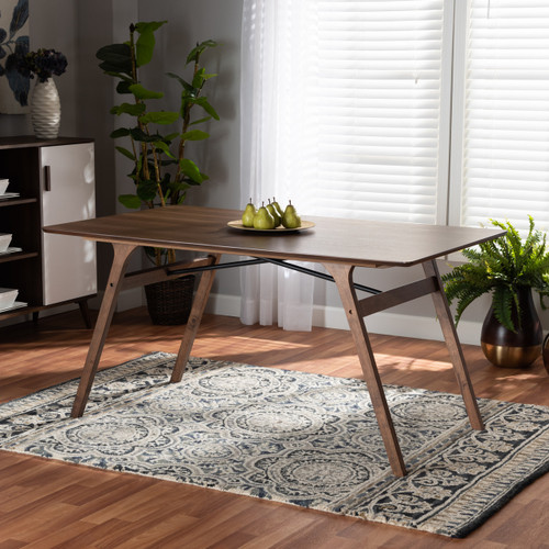 Saxton Mid-Century Modern Transitional Walnut Brown Finished Wood Dining Table RDT347-Walnut-DT