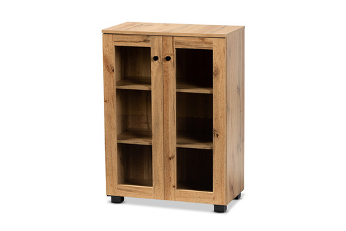 Mason Modern And Contemporary Oak Brown Finished Wood 2-Door Storage Cabinet With Glass Doors B12-Wotan Oak