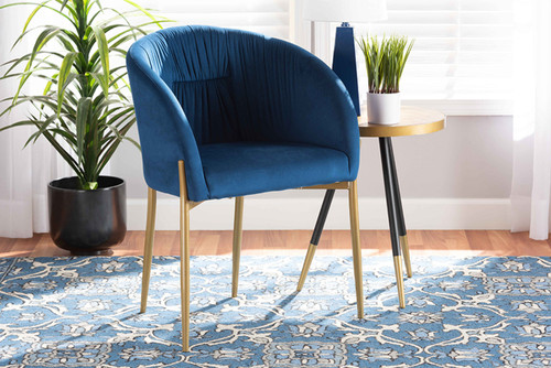 Ballard Modern Luxe And Glam Navy Blue Velvet Fabric Upholstered And Gold Finished Metal Dining Chair DC168-Navy Blue Velvet/Gold-DC