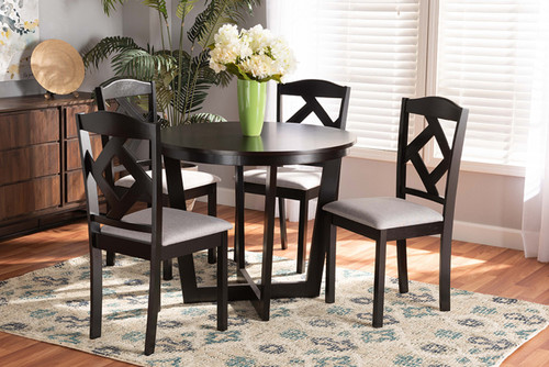 Morigan Modern Transitional Grey Fabric Upholstered And Dark Brown Finished Wood 5-Piece Dining Set Morigan-Grey/Dark Brown-5PC Dining Set