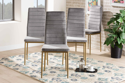 Armand Modern Glam And Luxe Grey Velvet Fabric Upholstered And Gold Finished Metal 4-Piece Dining Chair Set 112157-1-Grey Velvet/Gold-DC