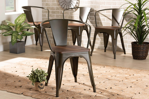 Ryland Modern Industrial Brown Metal And Walnut Brown Finished Wood 4-Piece Dining Chair Set AY-MC03-Gun Metal-DC
